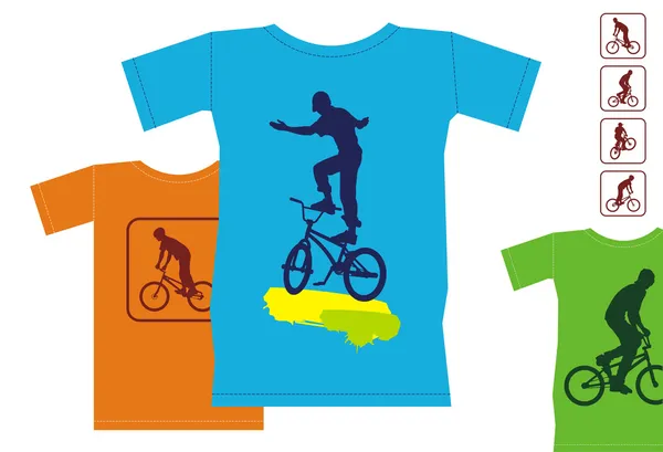 T-Shirts mit Radfahrern 1 — Stockvektor