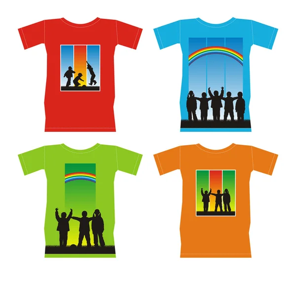 T-Shirts mit Silhouetten von Kindern — Stockvektor