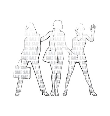 Three female silhouettes clipart