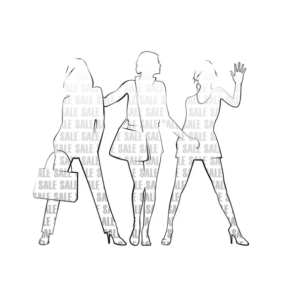 Tre silhouette femminili — Vettoriale Stock