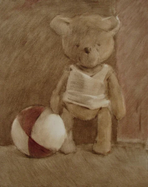 Teddy and ball — Stock Photo, Image