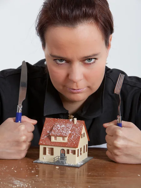 Woman protectong her home — Stock Photo, Image