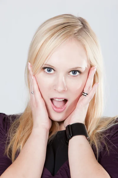 Blond woman with open mouth, Royalty Free Stock Images