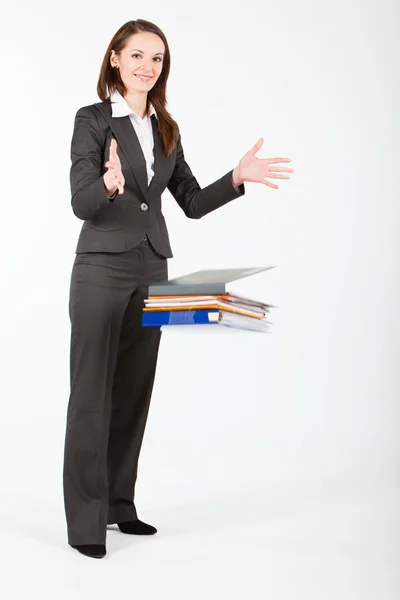 Business woman dropping documents — Stock Photo, Image