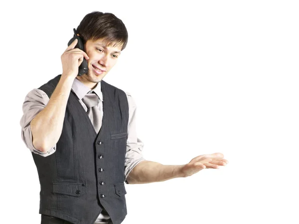 Empresario hablando por teléfono. Aislado — Foto de Stock
