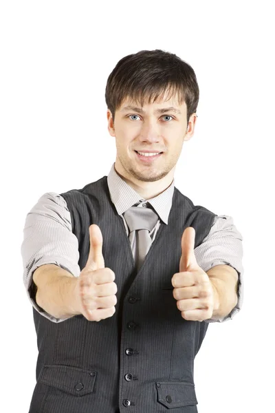 Young Businessman With Thumbs Up. Isola — Stock Photo, Image