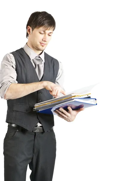 Young Businessman Looking at Files. Iso. — Foto de Stock