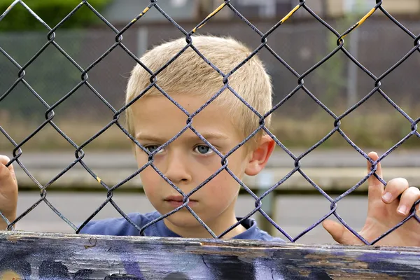 Niño a través de valla — Foto de Stock