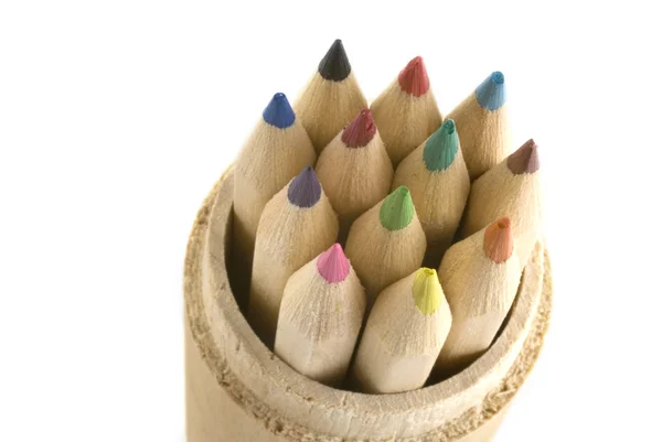 Colored pencils in container — Stock Photo, Image