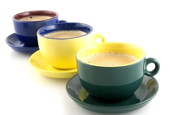 Kaffe i färgade koppar — Stockfoto