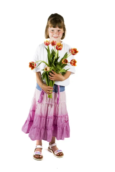 Девушка с цветами Стоковое Изображение