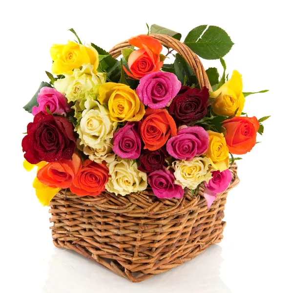 Basket with colorful roses — Stock Photo, Image