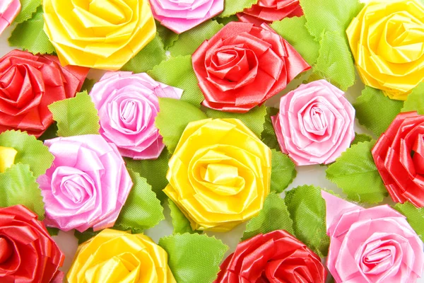 Colorful silk roses — Stock Photo, Image