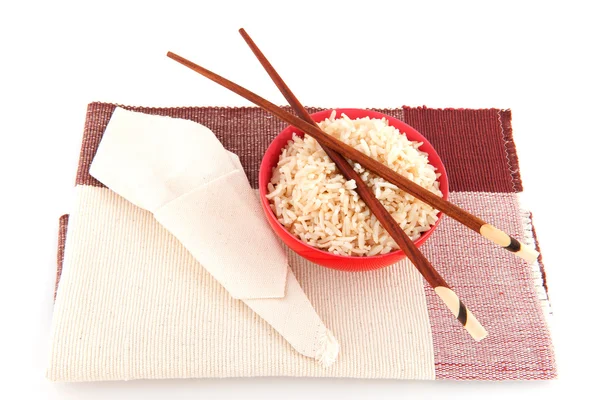 Chop sticks and rice in brown — Stock Photo, Image