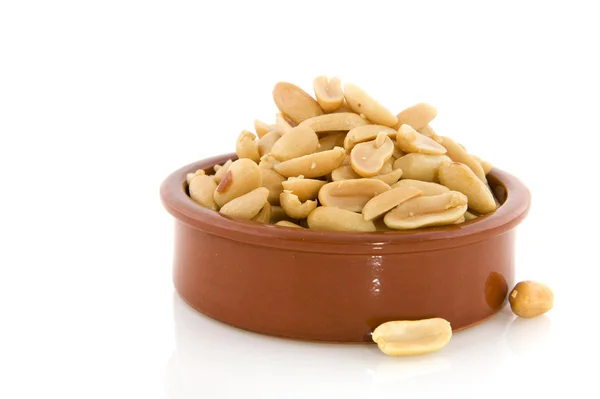Brown bowl with peanuts — Stock Photo, Image