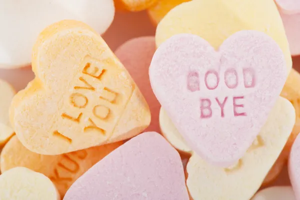 Ti amo e addio cuori di caramelle — Foto Stock