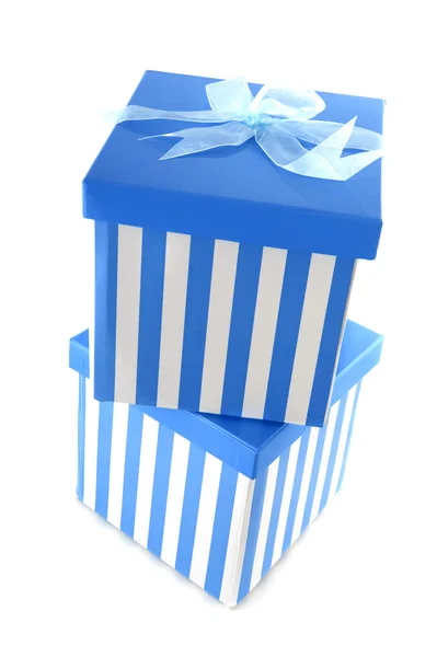 Modré pruhované dárky — Stock fotografie