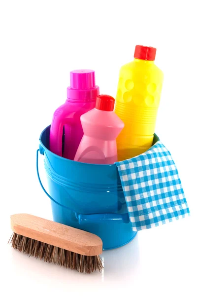 Cleaning in blue with liquids — Stock Photo, Image