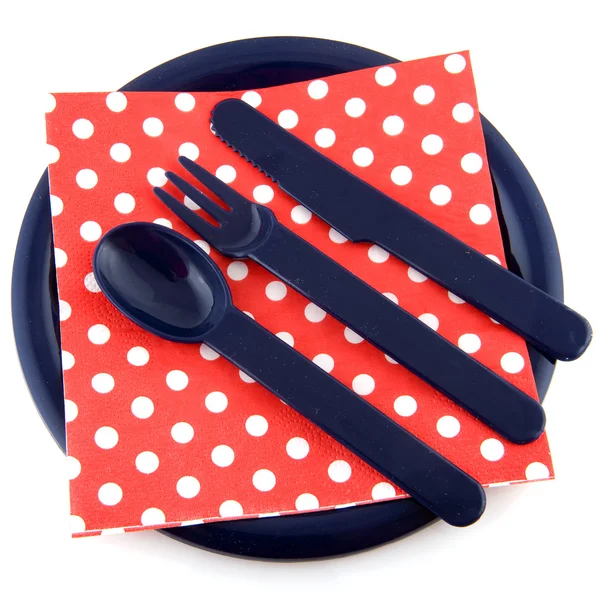 Blue plate with dotted napkin — Stock Photo, Image