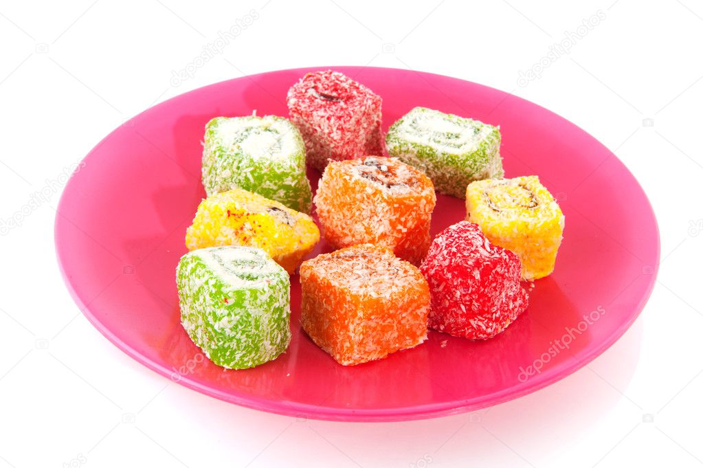 Turkish delight on pink plate