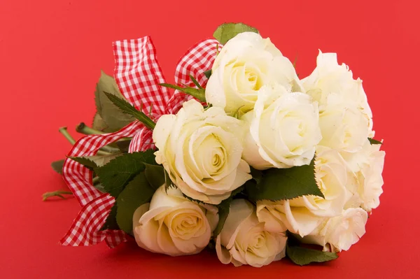 Bílé růže na červené — Stock fotografie