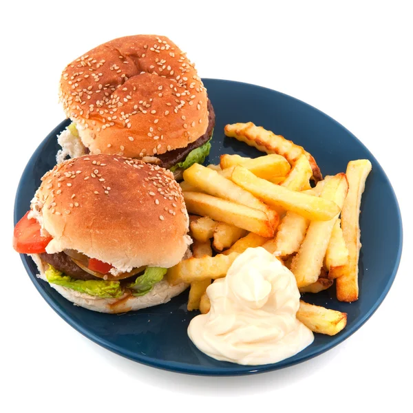 Plate with hamburgers — Stock Photo, Image