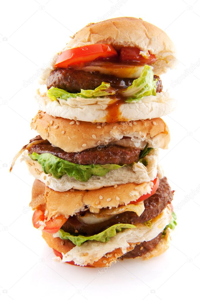 Stacked fat hamburgers — Stock Photo © ivonnewierink #2564244