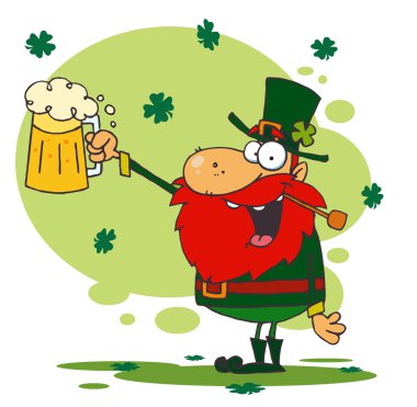 Toasting Leprechaun Holding Up Beer clipart