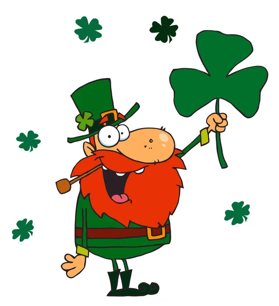 Male Leprechaun Holding Up A Clover — Stock Photo, Image