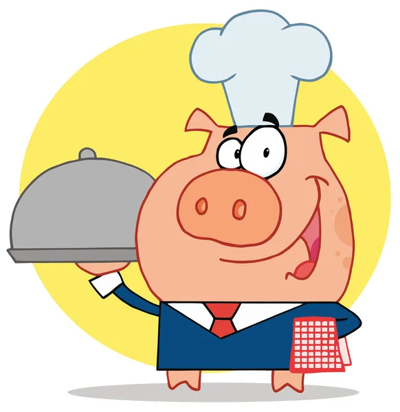Camarero cerdo en un sombrero de chefs — Foto de Stock