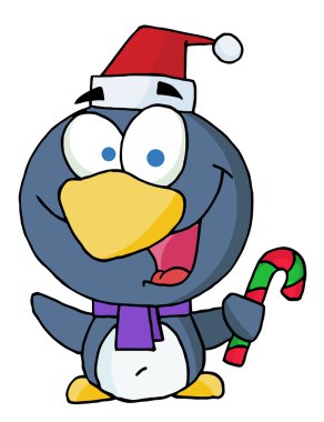 Penguin Holding A Candy Cane clipart