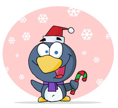 Christmas Penguin Holding A Candy Cane clipart