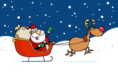 Rudolph Taking Off With Santa Claus clipart