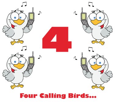 Four calling birds with text clipart