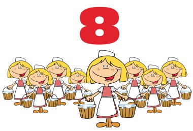 Eight maids a-milking clipart