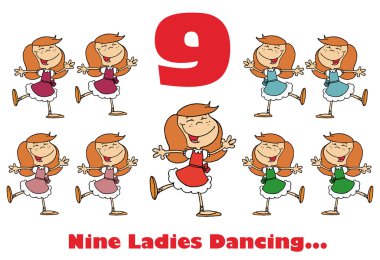 Number Nine And Text Over Nine Ladies Dancing clipart