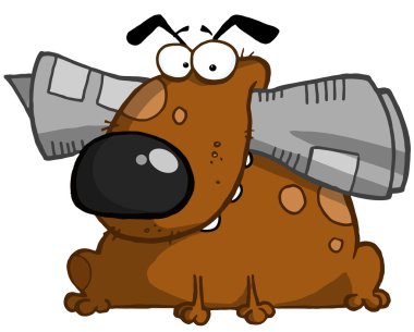 Dog holds newspaper in mouth clipart