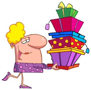 Happy holidays blond lady shopper clipart