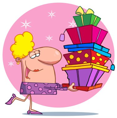 Holidays blond lady shopper clipart