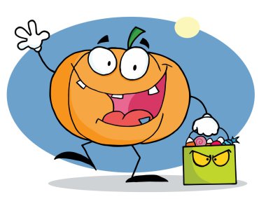 Cartoon character pumkin with bag clipart