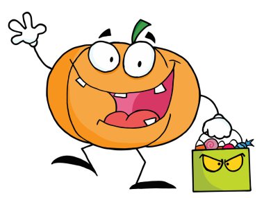 Cartoon pumkin with bag clipart