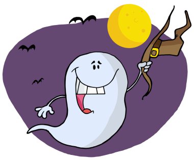 Character happy ghost flying in the nigh clipart