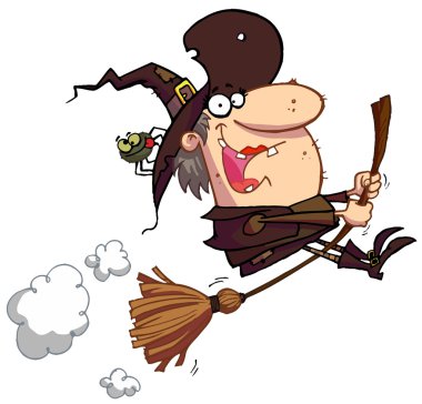 Witch rides broom clipart