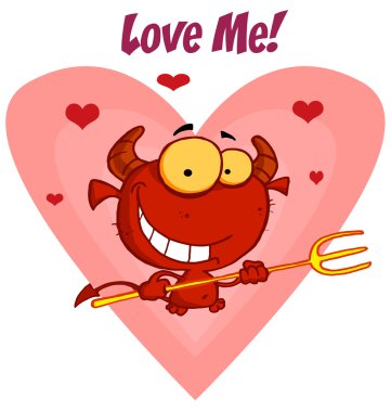 Happy little devil with pitchfork with L clipart