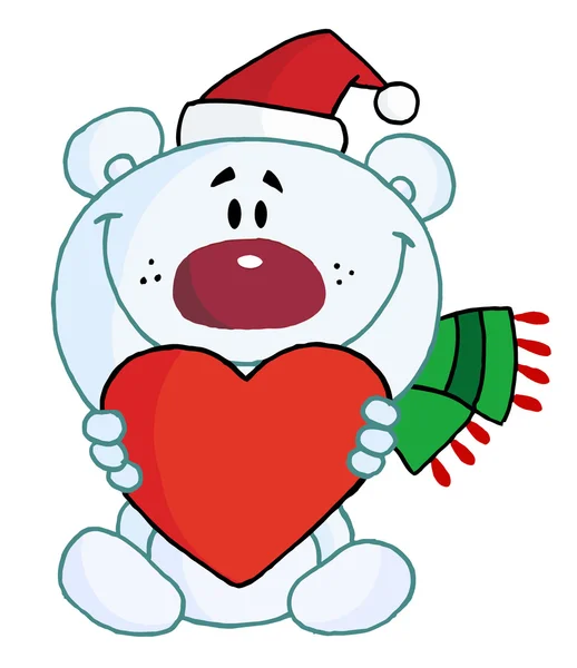 Dulce Navidad oso polar sosteniendo un corazón —  Fotos de Stock