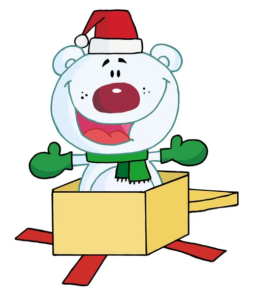 Urso polar saindo de uma caixa de presente — Fotografia de Stock