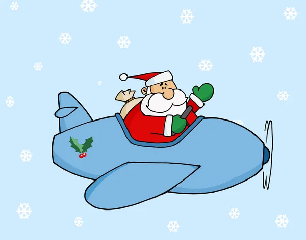 Santa onun Noel uçan uçak — Stok fotoğraf