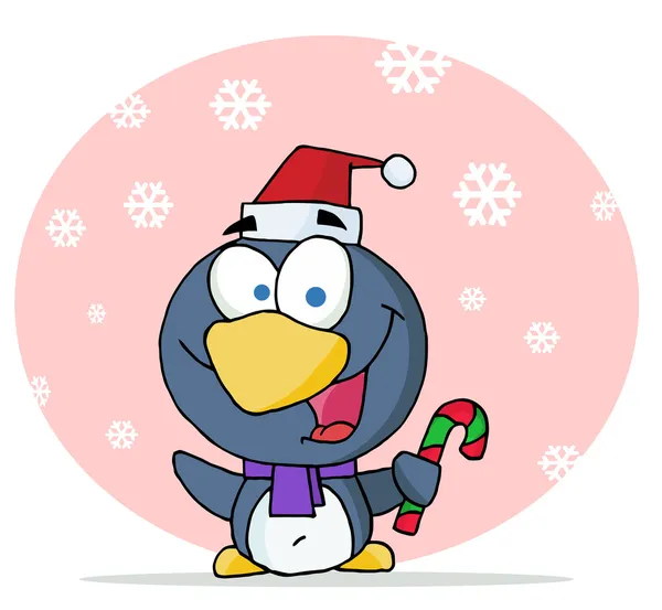 Pingouin de Noël tenant une canne à bonbons — Photo