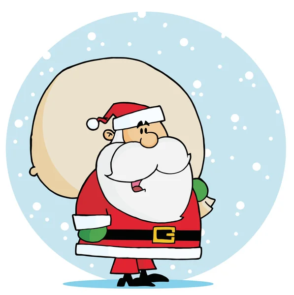 Santa egy-egy játék zsákot a hóban — Stock Fotó