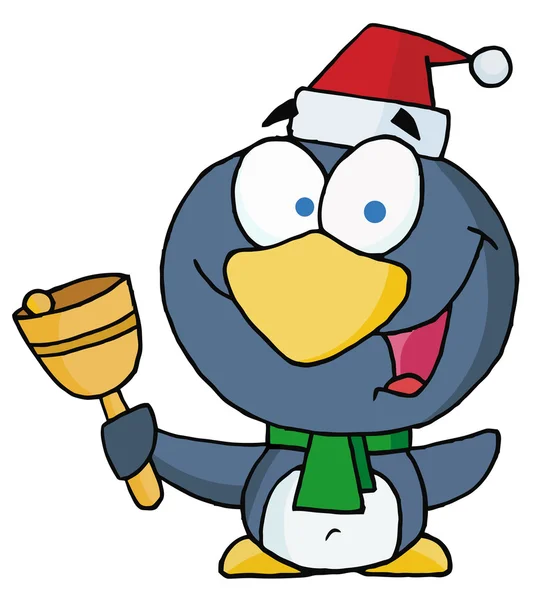 Pinguim de Natal tocando um sino — Fotografia de Stock